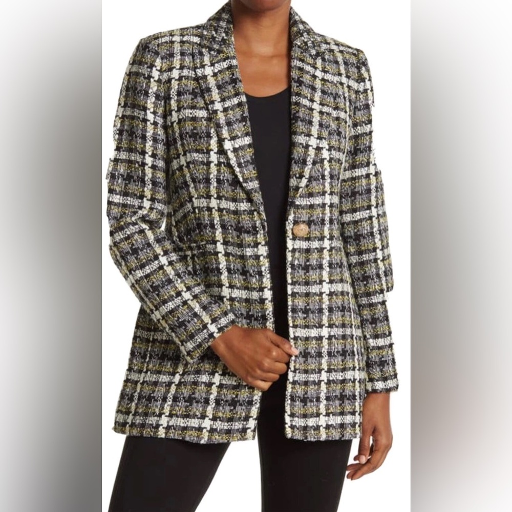 NWT Tahari Women’s Tweed Suit Jacket/Blazer Black White Yellow Mid Length Size M